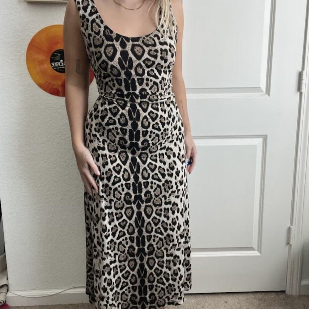 Y2K MSK Beige Cheetah Print Maxi Dress Sz L
